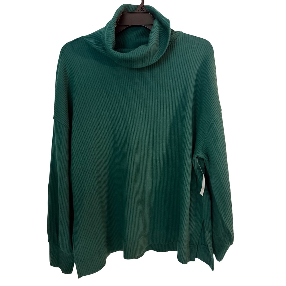 Gap Womens XL Waffle Knit Turtleneck Green Long Sleeve Relaxed Fit Top NEW